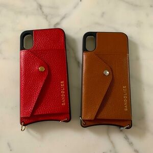 Bandolier X phone cases in cognac and oxblood no straps